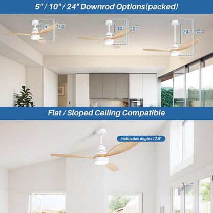 Ventilatore da soffitto a LED integrato da 48 e 52 pollici con luce e telecomando, motore CC reversibile