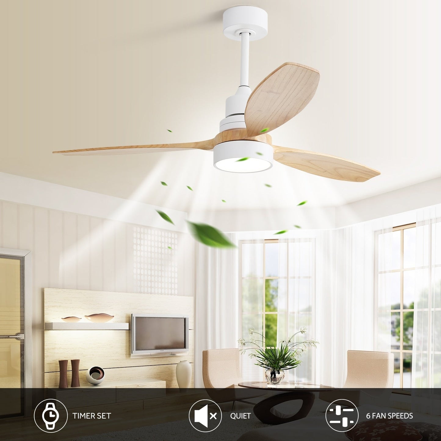 Ventilatore da soffitto a LED integrato da 48 e 52 pollici con luce e telecomando, motore CC reversibile