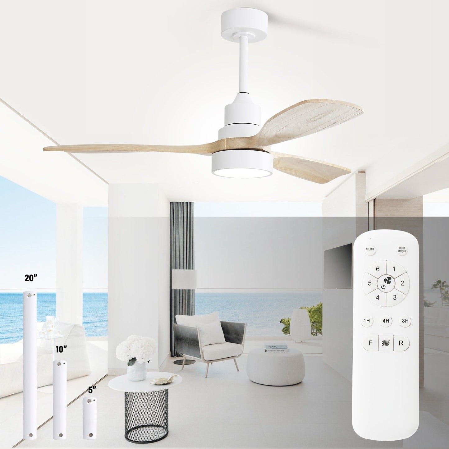 Ventilatore da soffitto a LED integrato da 48 e 52 pollici con luce e telecomando, motore CC reversibile