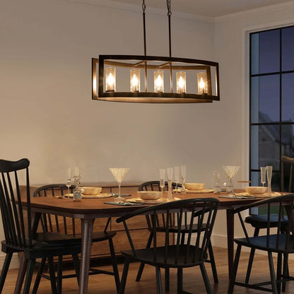 Lampadario rettangolare vintage in vetro a 5 luci, in stile industriale moderno di metà secolo, per isola da cucina