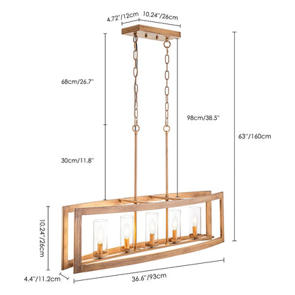 Lampadario rettangolare vintage in vetro a 5 luci, in stile industriale moderno di metà secolo, per isola da cucina