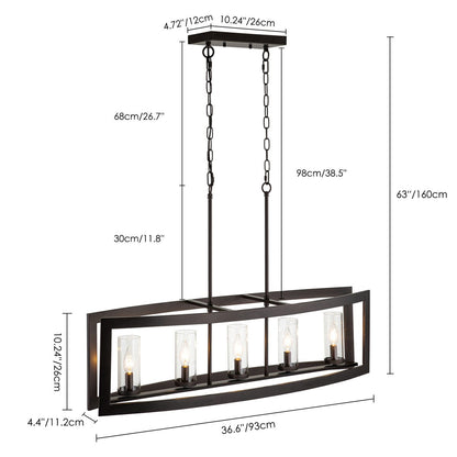 Lampadario rettangolare vintage in vetro a 5 luci, in stile industriale moderno di metà secolo, per isola da cucina