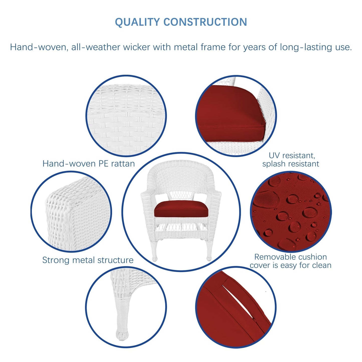 Set da pranzo in vimini bianco in resina da 5 pezzi