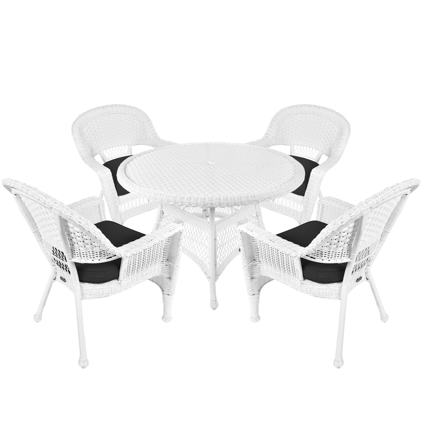Set da pranzo in vimini bianco in resina da 5 pezzi