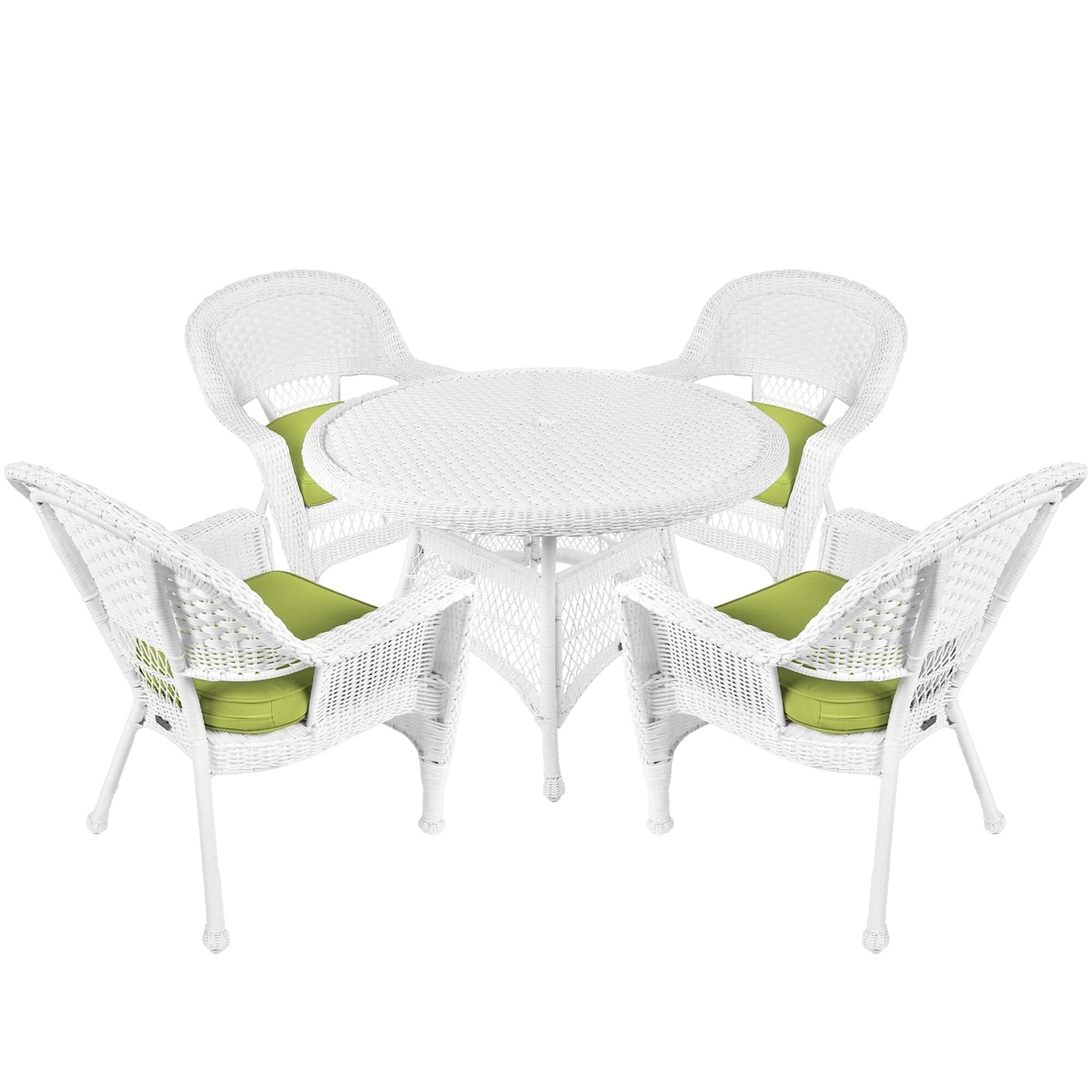 Set da pranzo in vimini bianco in resina da 5 pezzi