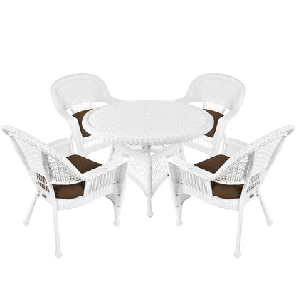 Set da pranzo in vimini bianco in resina da 5 pezzi