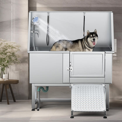 Vasca per toelettatura regolabile in acciaio inossidabile da 50'' con rampa - Argento