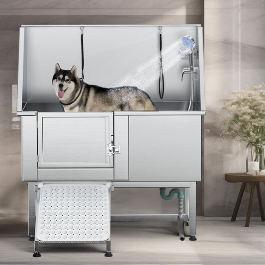 Vasca per toelettatura regolabile in acciaio inossidabile da 50'' con rampa a gradini