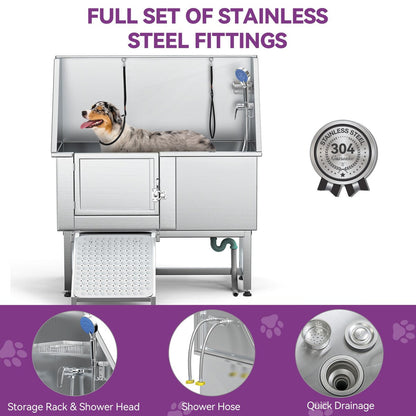 Vasca per toelettatura regolabile in acciaio inossidabile da 50'' con rampa a gradini