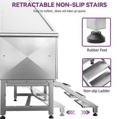 Vasca per toelettatura regolabile in acciaio inossidabile da 50'' con rampa a gradini