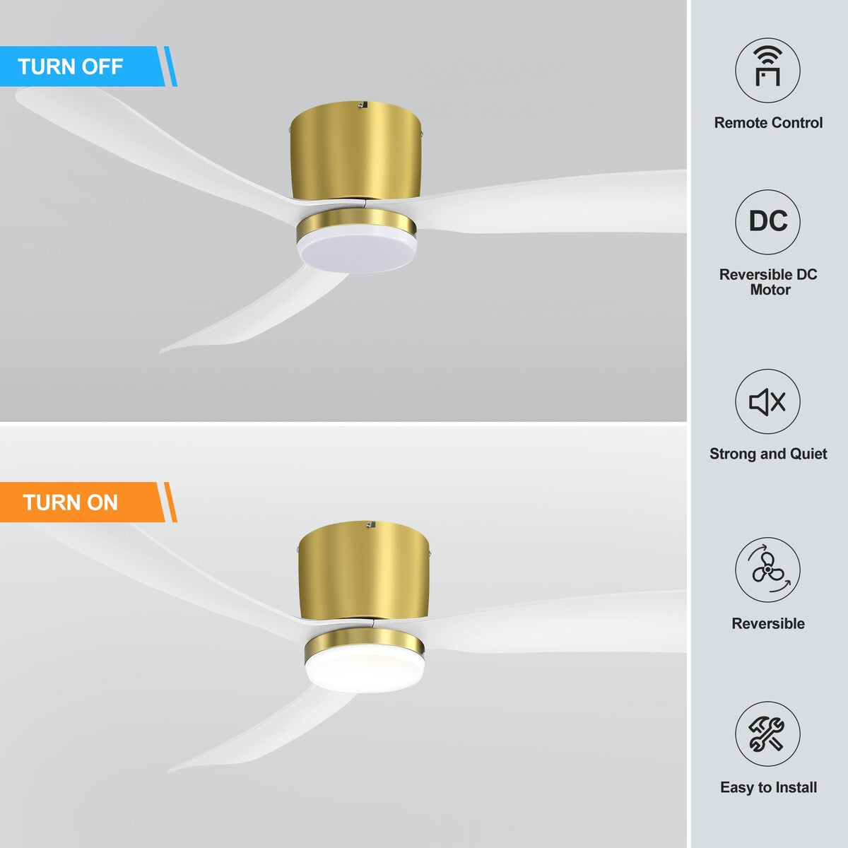 Ventilatore da soffitto a LED da 52 pollici nero/bianco con telecomando (3 pale)