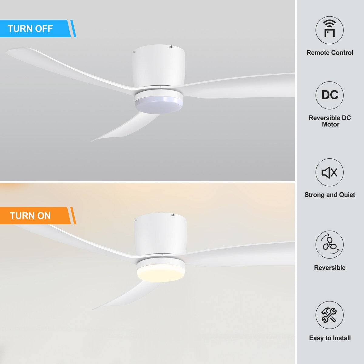 Ventilatore da soffitto a LED da 52 pollici nero/bianco con telecomando (3 pale)