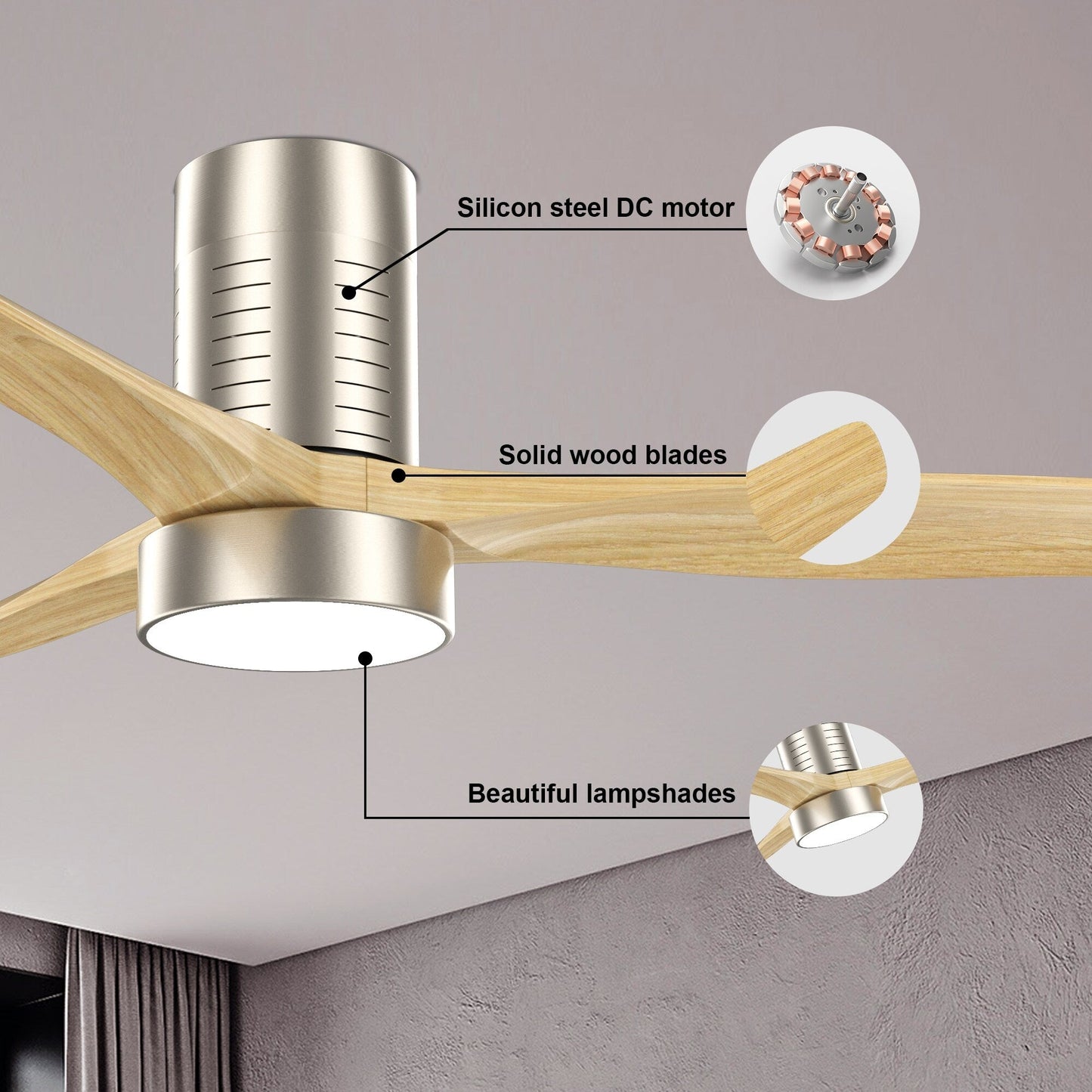 Ventilatore da soffitto a filo in stile fattoria da 52 pollici con luce e telecomando, motore CC reversibile