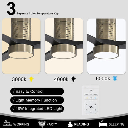 Ventilatore da soffitto a filo in stile fattoria da 52 pollici con luce e telecomando, motore CC reversibile
