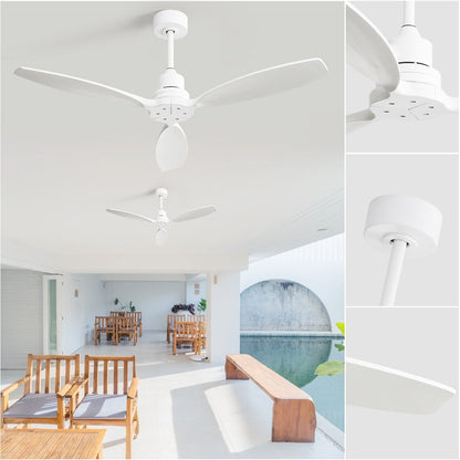 Ventilatore da soffitto moderno in legno massello/ABS da 52 pollici con telecomando (senza luce), 6 velocità del vento, flusso d'aria reversibile