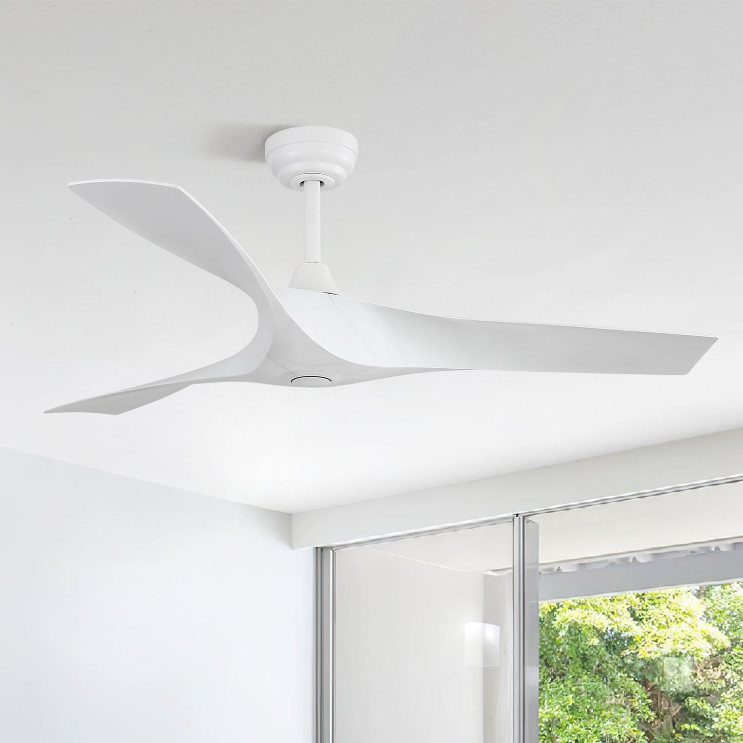 Ventilatore da soffitto moderno in legno massello/ABS da 52 pollici con telecomando (senza luce), 6 velocità del vento, flusso d'aria reversibile