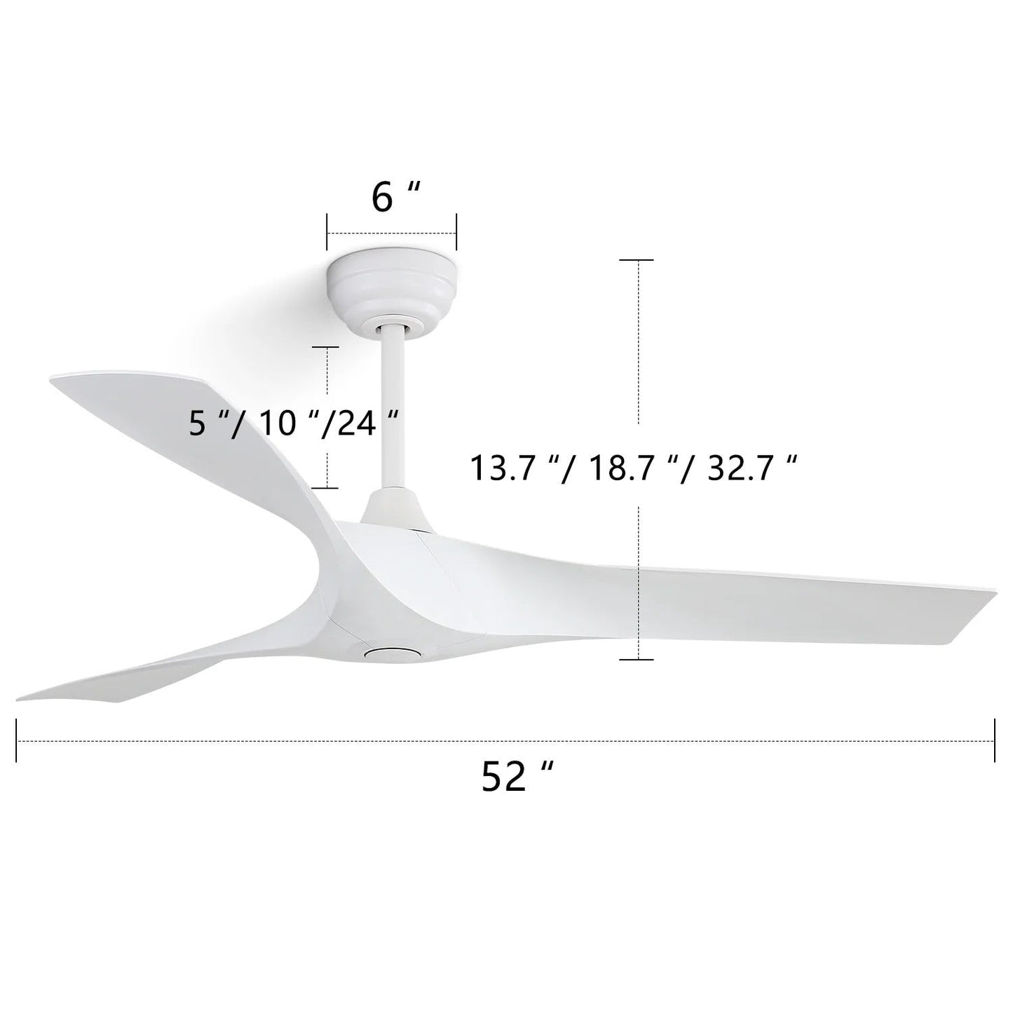 Ventilatore da soffitto moderno in legno massello/ABS da 52 pollici con telecomando (senza luce), 6 velocità del vento, flusso d'aria reversibile