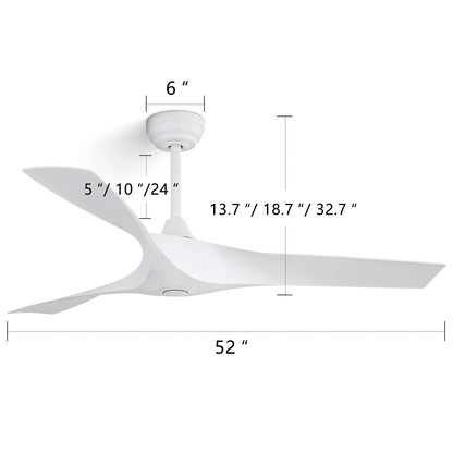Ventilatore da soffitto moderno in legno massello/ABS da 52 pollici con telecomando (senza luce), 6 velocità del vento, flusso d'aria reversibile