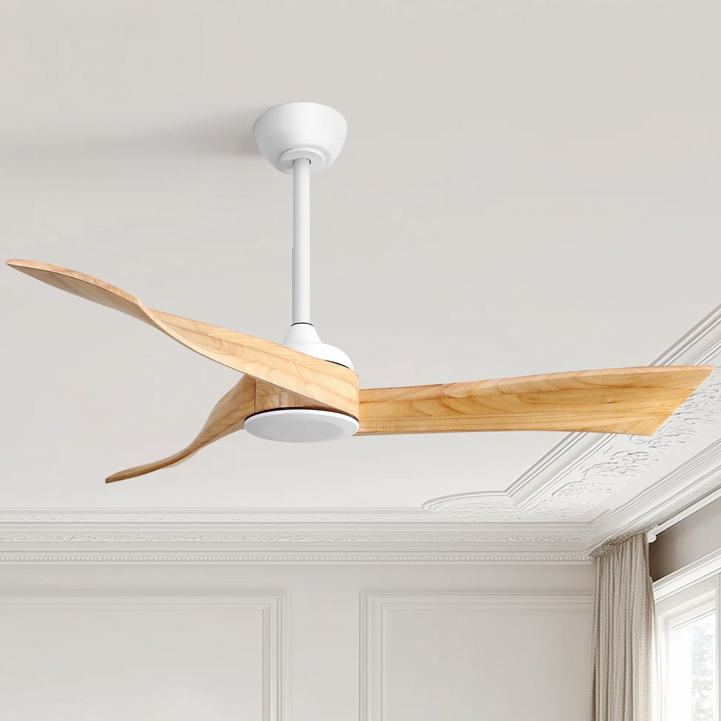 Ventilatore da soffitto moderno in legno massello/ABS da 52 pollici con telecomando (senza luce), 6 velocità del vento, flusso d'aria reversibile