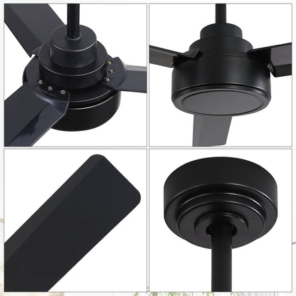 Ventilatore da soffitto moderno in legno massello/ABS da 52 pollici con telecomando (senza luce), 6 velocità del vento, flusso d'aria reversibile