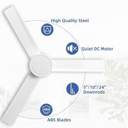 Ventilatore da soffitto moderno in legno massello/ABS da 52 pollici con telecomando (senza luce), 6 velocità del vento, flusso d'aria reversibile