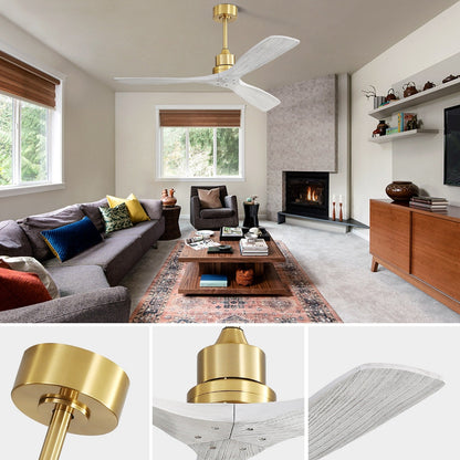 Ventilatore da soffitto moderno in legno massello/ABS da 52 pollici con telecomando (senza luce), 6 velocità del vento, flusso d'aria reversibile