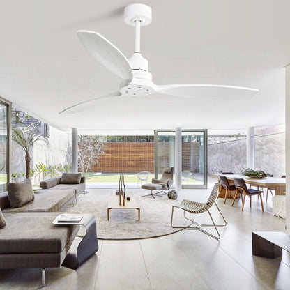 Ventilatore da soffitto moderno in legno massello/ABS da 52 pollici con telecomando (senza luce), 6 velocità del vento, flusso d'aria reversibile