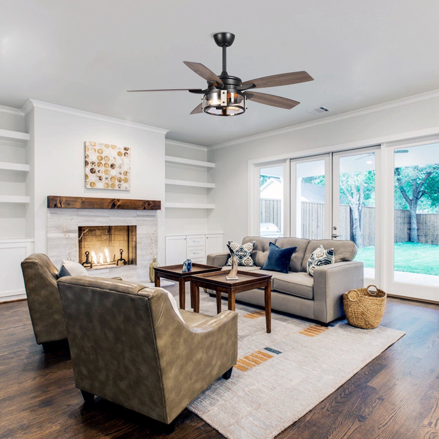 Ventilatore da soffitto per interni a 5 pale in legno nero rustico da 52 pollici con telecomando