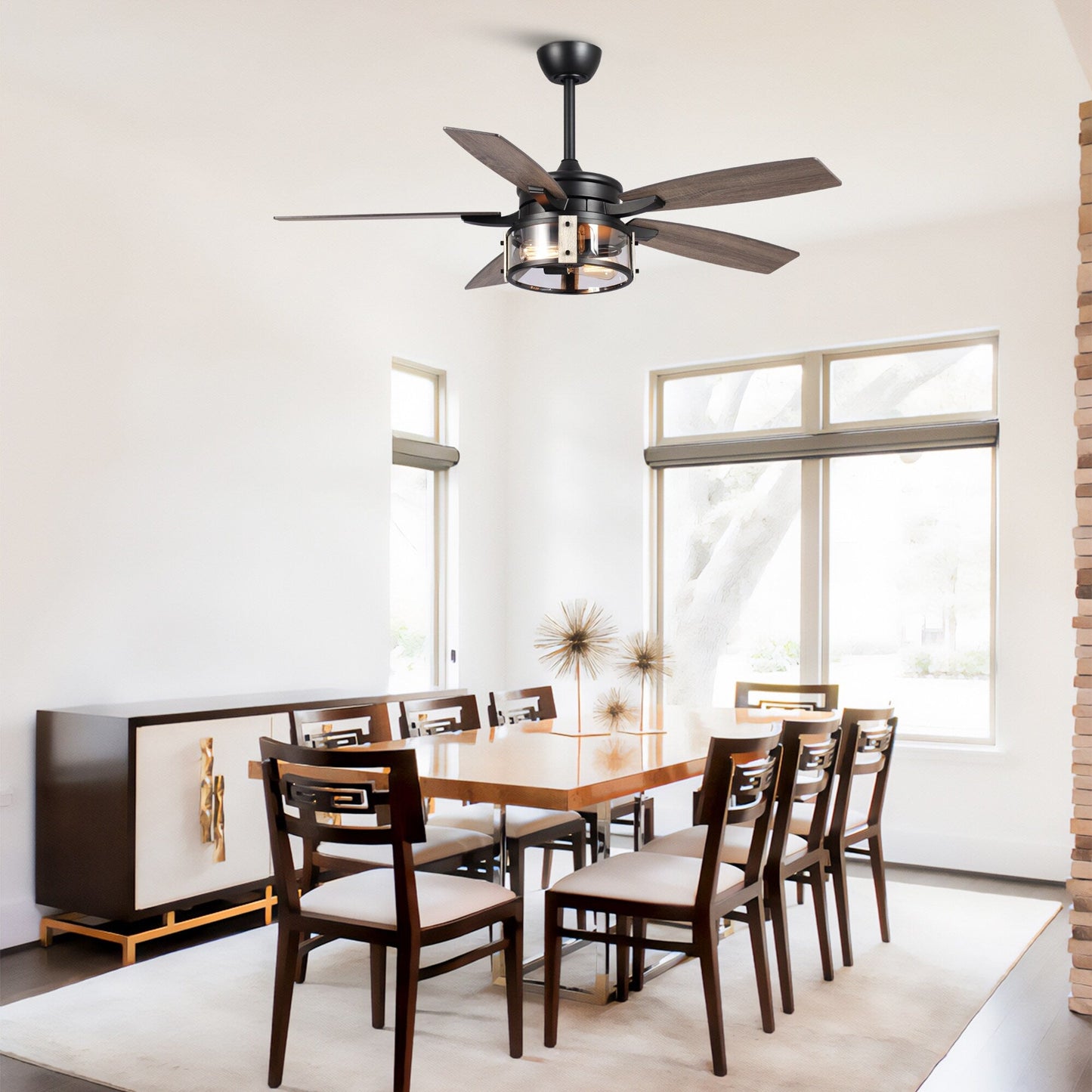 Ventilatore da soffitto per interni a 5 pale in legno nero rustico da 52 pollici con telecomando