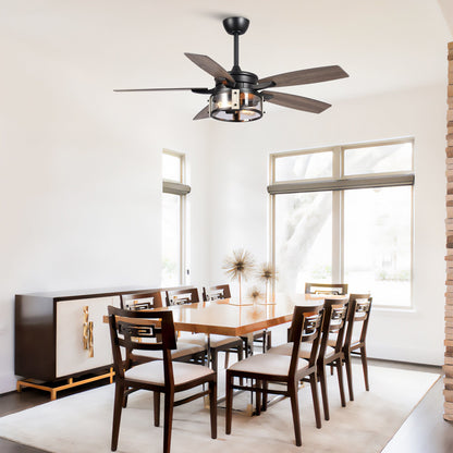 Ventilatore da soffitto per interni a 5 pale in legno nero rustico da 52 pollici con telecomando