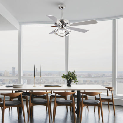 Ventilatore da soffitto moderno a LED dimmerabile da interno cromato/nero da 52 pollici con luce e telecomando