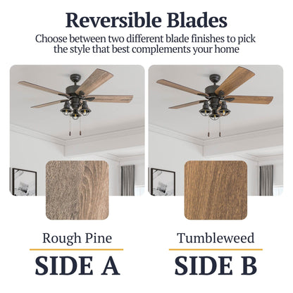 52 Prominence Home Sivan Bronze Farmhouse Ventilatore da soffitto a LED con luce, telecomando