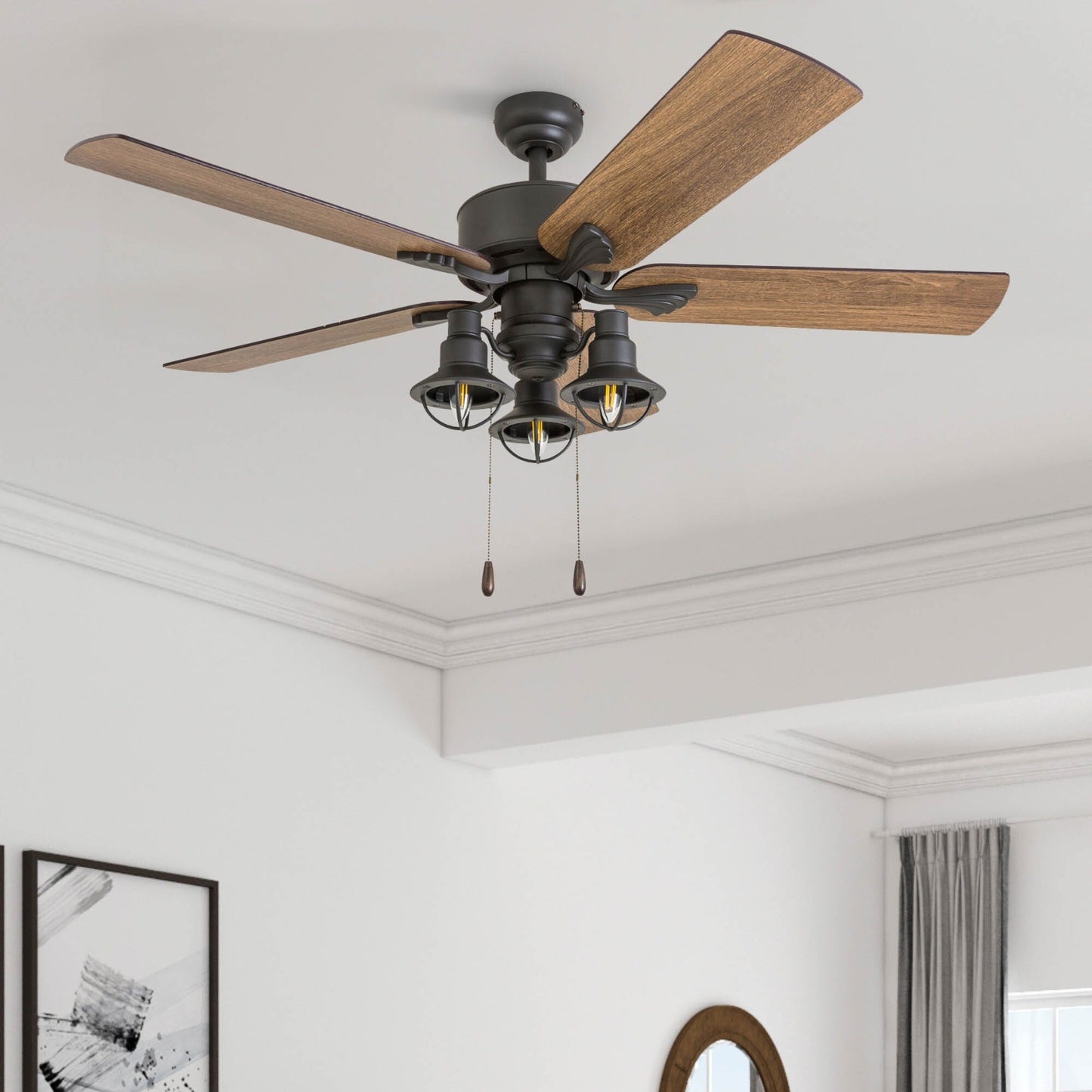 52 Prominence Home Sivan Bronze Farmhouse Ventilatore da soffitto a LED con luce, telecomando