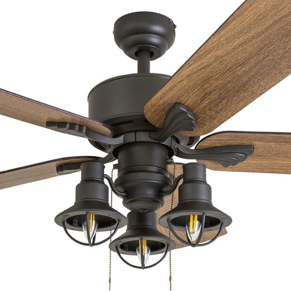 52 Prominence Home Sivan Bronze Farmhouse Ventilatore da soffitto a LED con luce, telecomando
