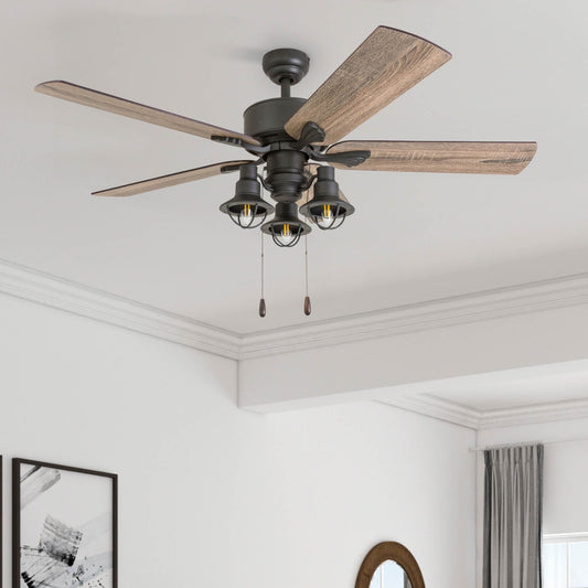 52 Prominence Home Sivan Bronze Farmhouse Ventilatore da soffitto a LED con luce, telecomando