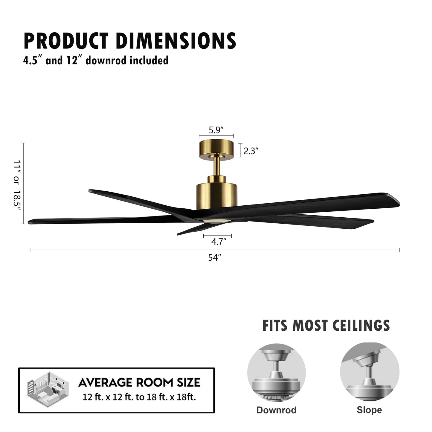 Ventilatore da soffitto per interni con motore CC WINGBO da 54 pollici senza luci - N/D