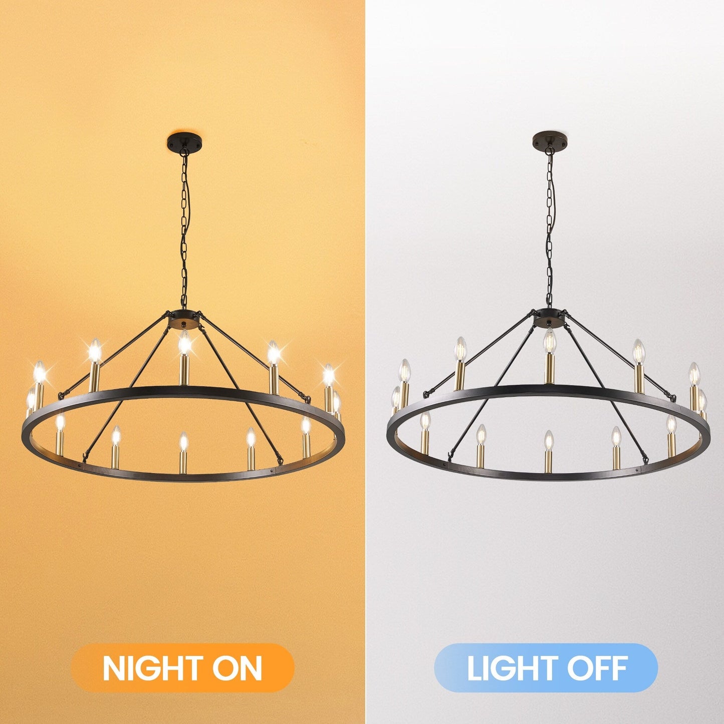 Lampadario a 24 luci con ruota di carro rotonda da 54 pollici