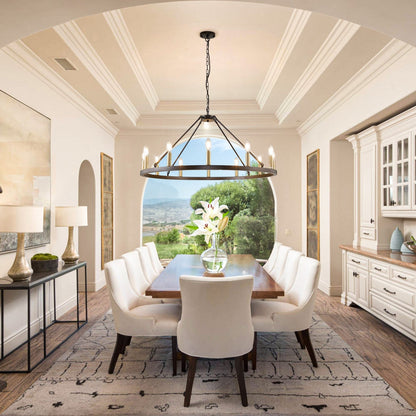 Lampadario a 24 luci con ruota di carro rotonda da 54 pollici