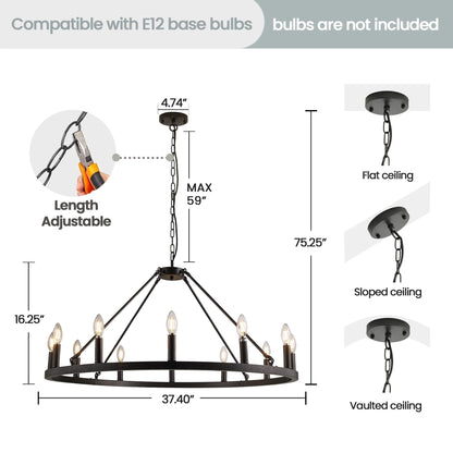 Lampadario a 24 luci con ruota di carro rotonda da 54 pollici