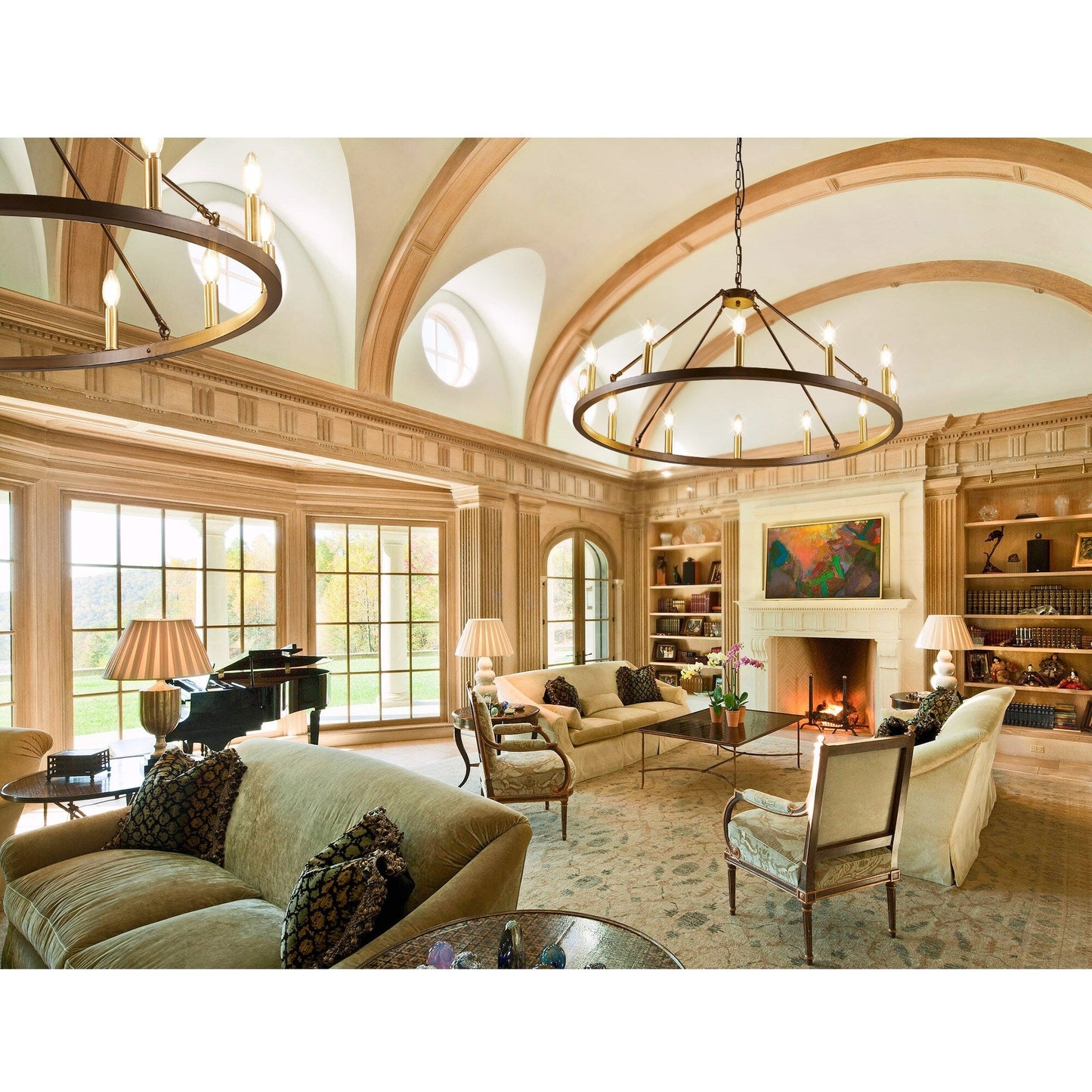 Lampadario a 24 luci con ruota di carro rotonda da 54 pollici