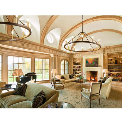 Lampadario a 24 luci con ruota di carro rotonda da 54 pollici