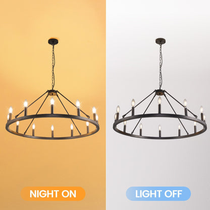 Lampadario a 24 luci con ruota di carro rotonda da 54 pollici