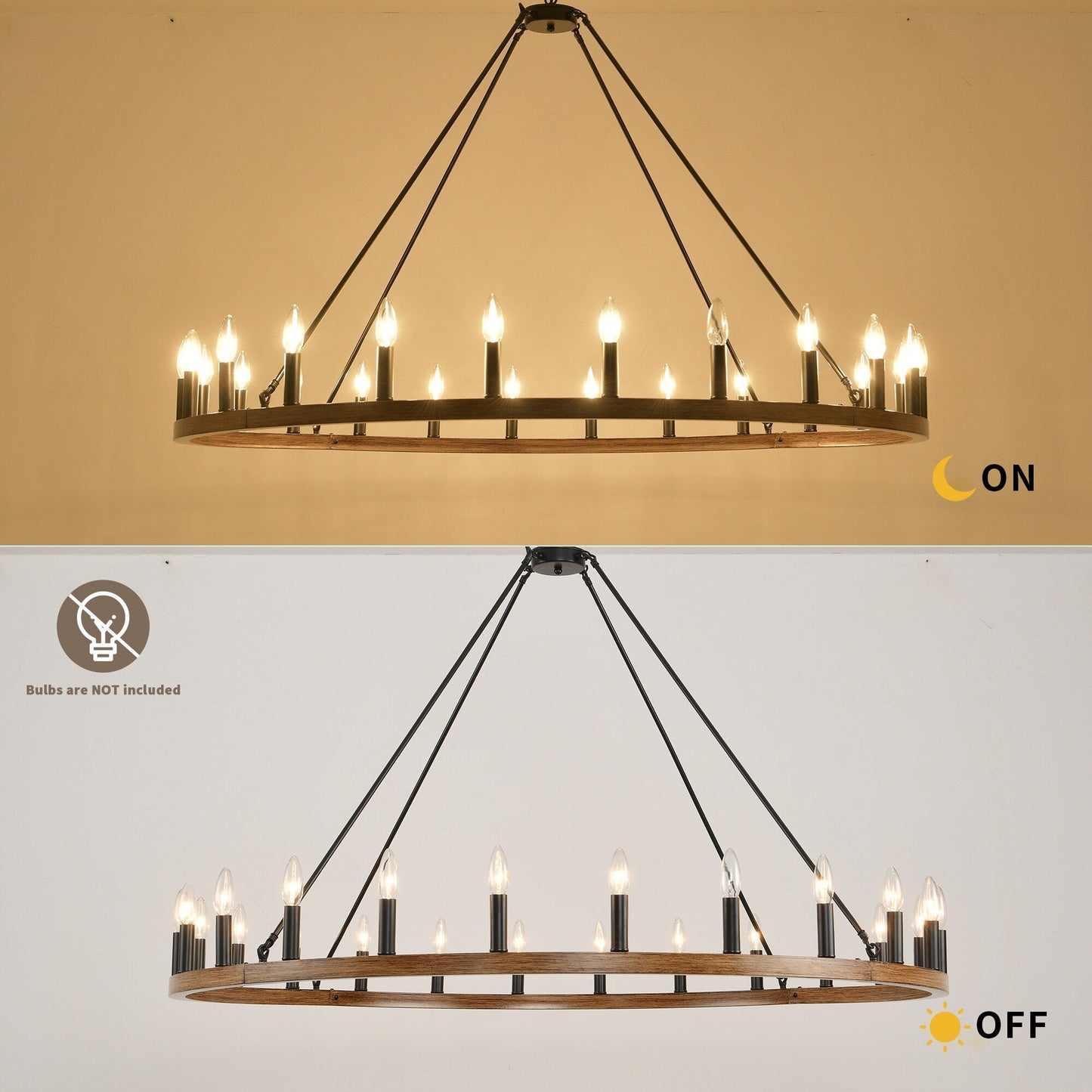 Lampadario a 24 luci con ruota di carro rotonda da 54 pollici