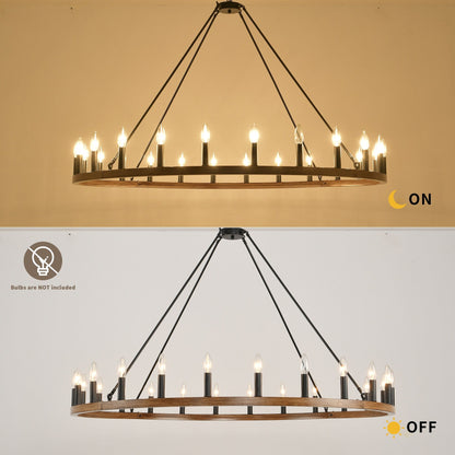 Lampadario a 24 luci con ruota di carro rotonda da 54 pollici