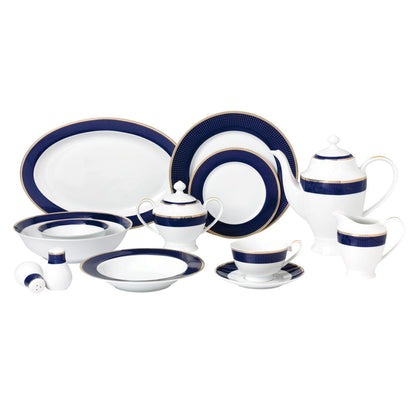 Set di stoviglie in porcellana Bone China da 57 pezzi - Mezzanotte - Oro