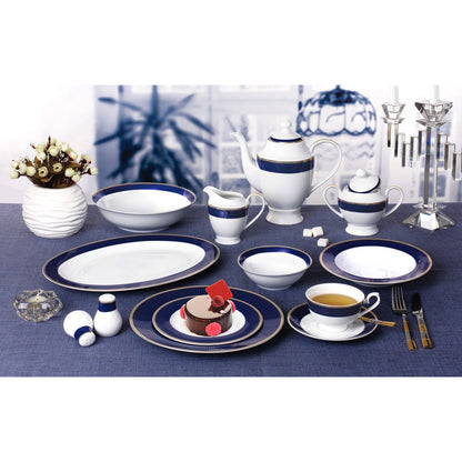 Set di stoviglie in porcellana Bone China da 57 pezzi - Mezzanotte - Oro