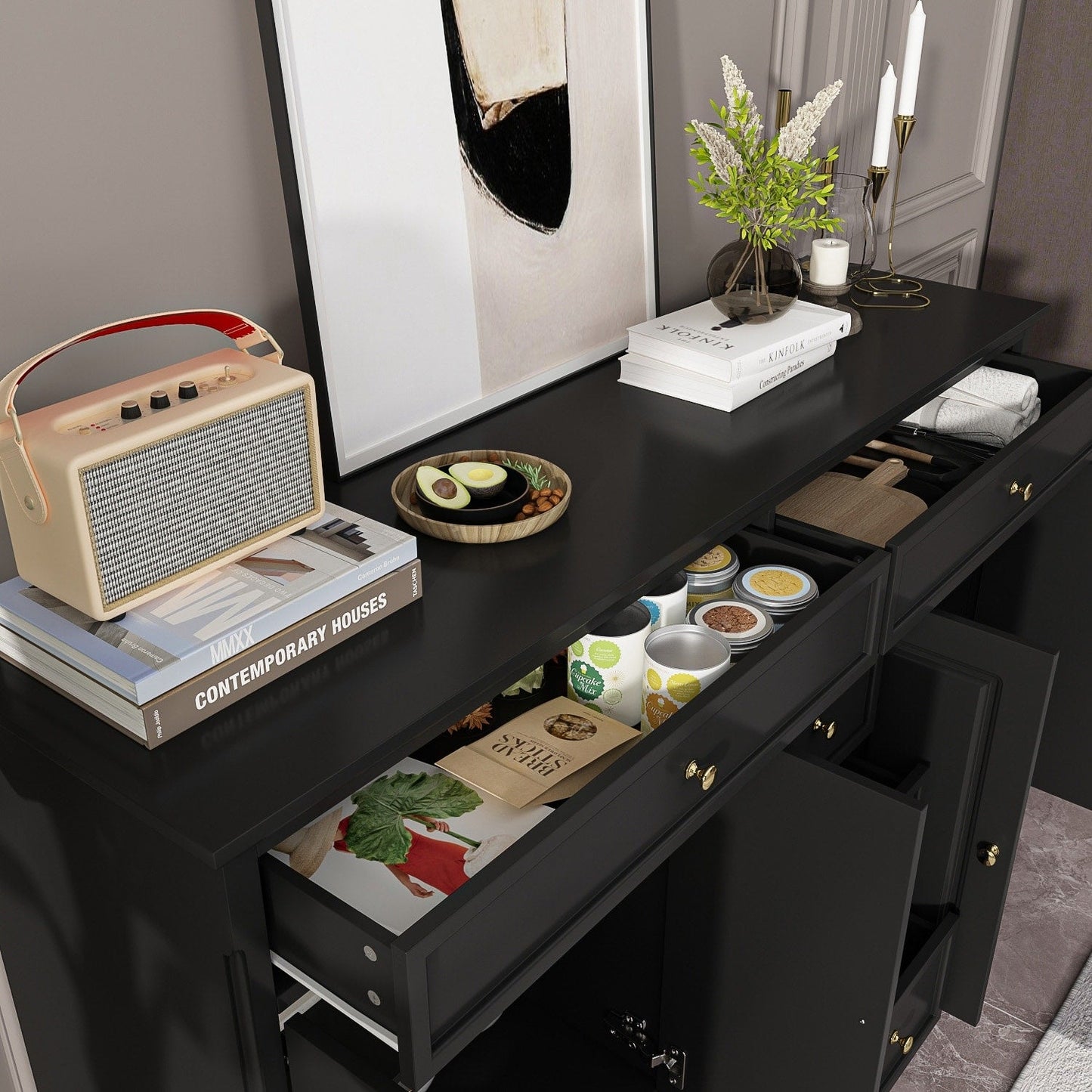 Credenza da 59,1'', bianca, moderna, contemporanea, laccata