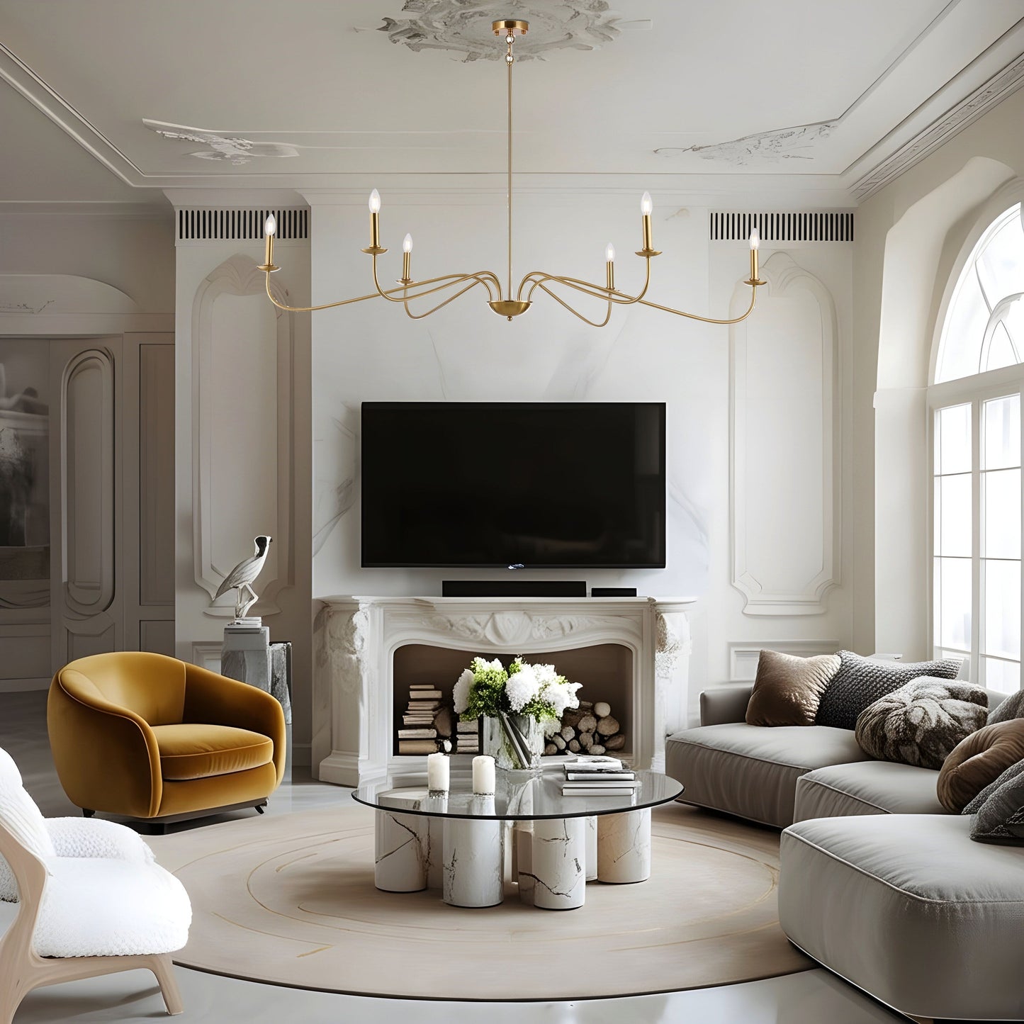 Lampadario minimalista da 64 pollici con 6 luci in nero opaco/oro/cromo - N/D