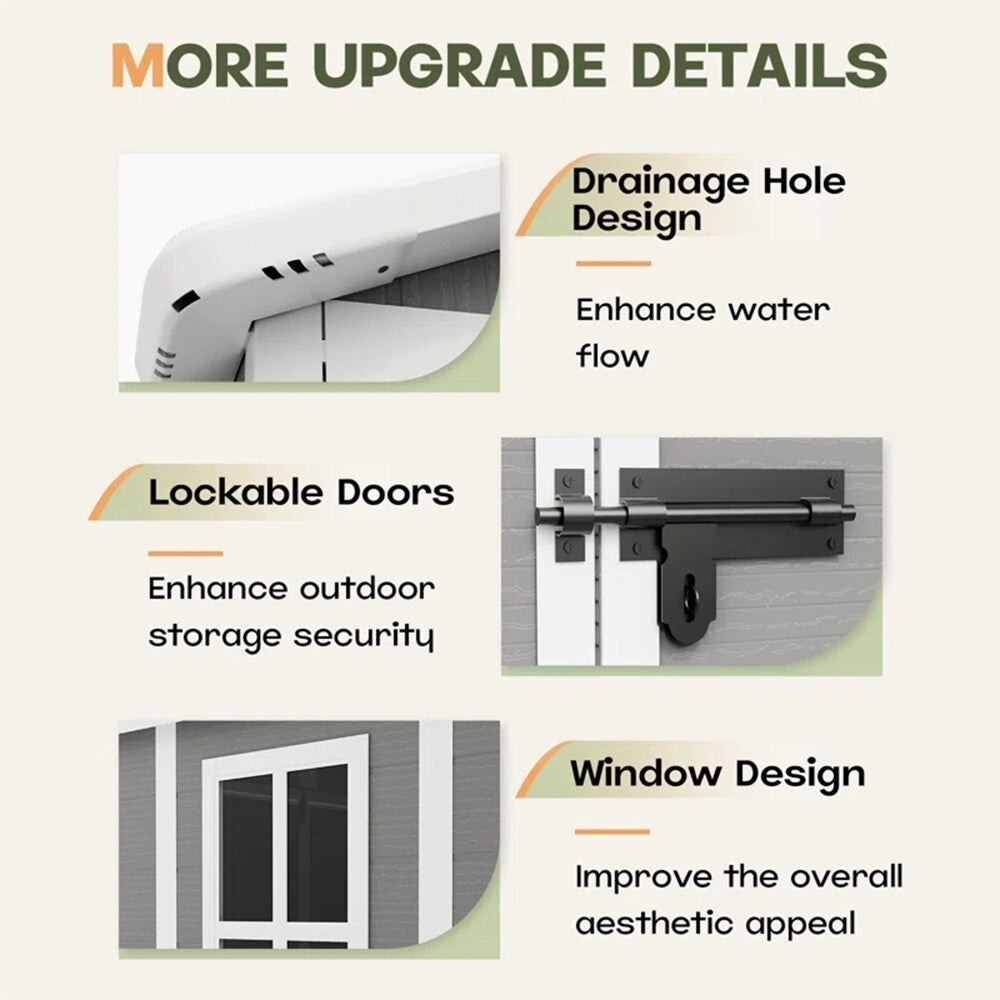 Capannone per attrezzi da esterno in resina resistente alle intemperie, 6 piedi x 4 piedi/6 piedi x 8 piedi/8 piedi x 6 piedi/8 piedi x 10 piedi, con pavimento, Spire Tool Shed