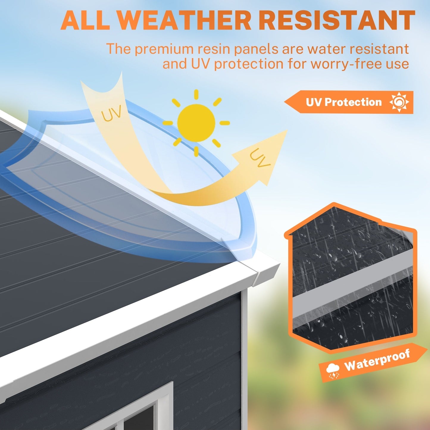 Capannone per attrezzi da esterno in resina resistente alle intemperie, 6 piedi x 4 piedi/6 piedi x 8 piedi/8 piedi x 6 piedi/8 piedi x 10 piedi, con pavimento, Spire Tool Shed